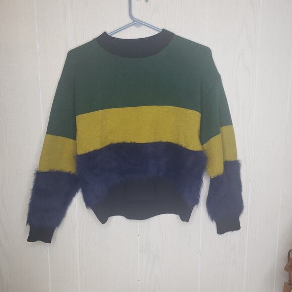 Azul by Moussy Crop Multi texture Color Large Stripe Sweater size small - Picture 1 of 8